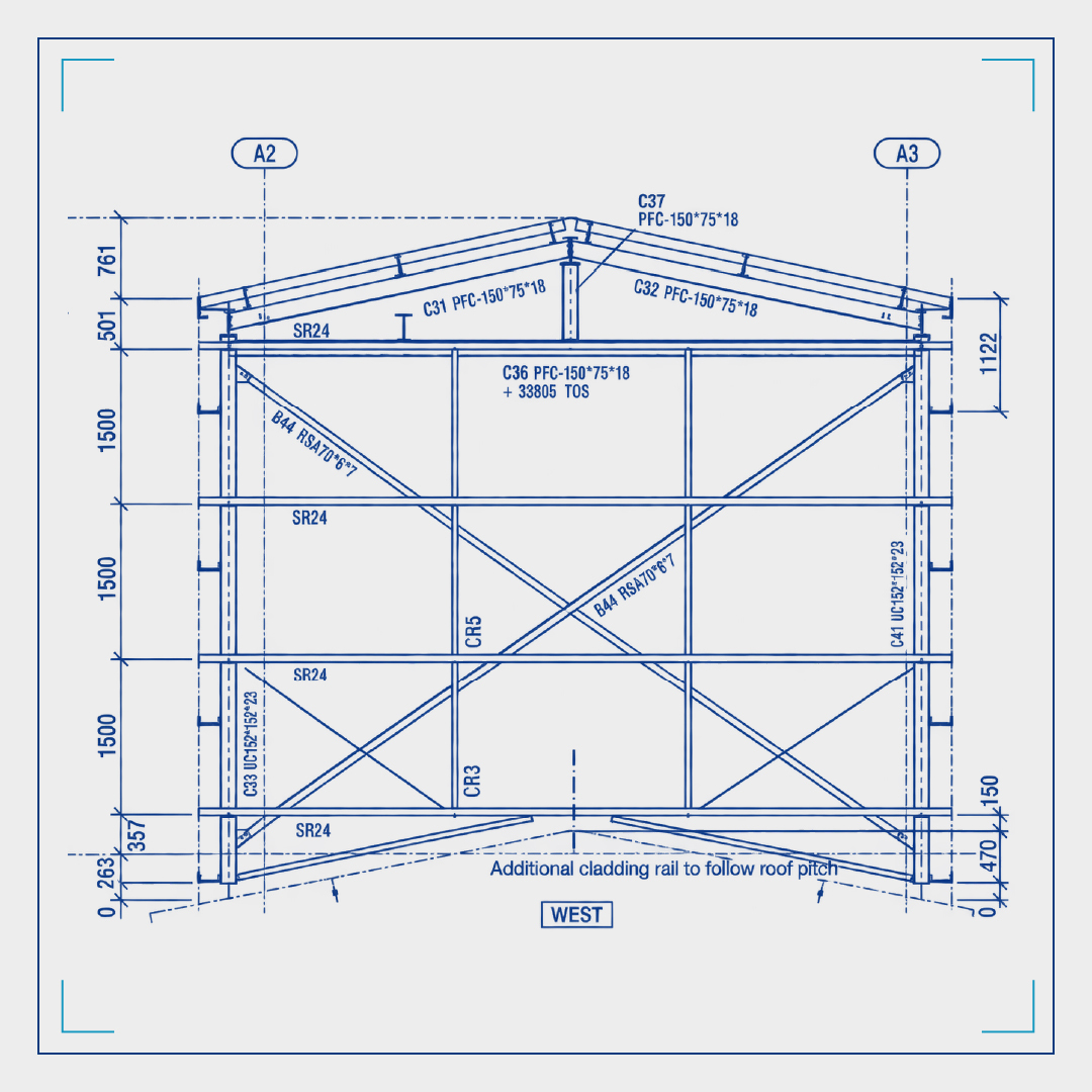 Structural steelwork elevation drawing